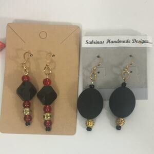 Black and Red Hanmade Beaded Earrings 2 Pairs